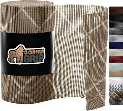 Gorilla Grip powerGRIP Drawer Shelf and Cabinet Liner, Thick Strong Hold, Non-Adhesive Liners Protect Kitchen Cabinets and Cupboard, Bathroom Drawers, Easy Install, Breathable Mat, 17.5" x30', Beige