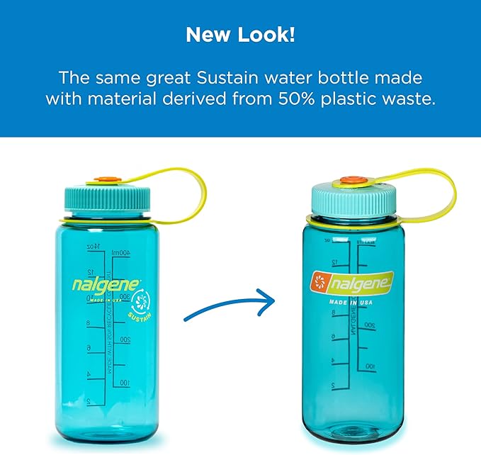 Nalgene Sustain Tritan BPA-Free Water Bottle Made with Material Derived from 50% Plastic Waste, 16 OZ, Wide Mouth , Melon Ball Sustain