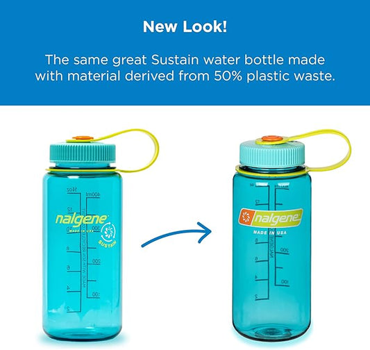 Nalgene Sustain Tritan BPA-Free Water Bottle Made with Material Derived from 50% Plastic Waste, 16 OZ, Wide Mouth , Melon Ball Sustain