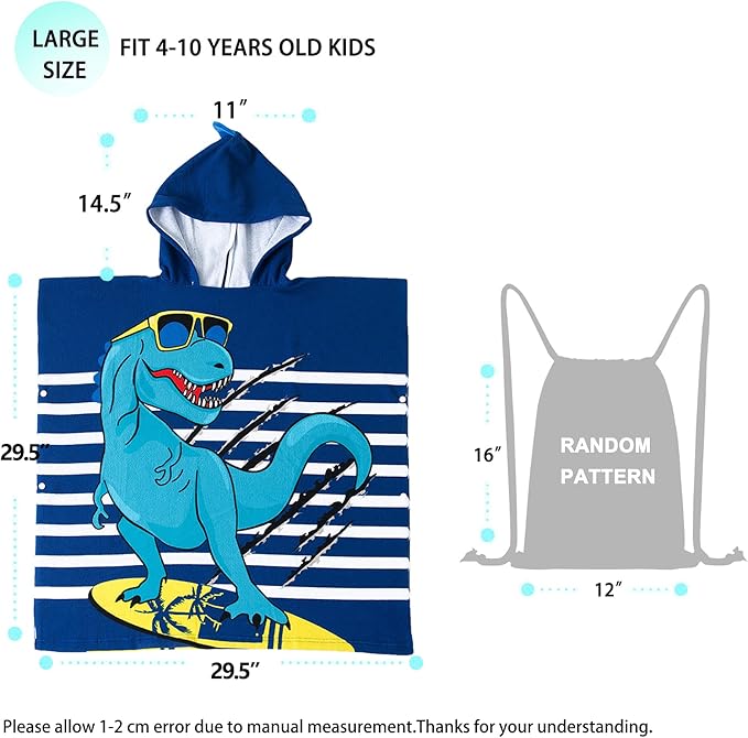 NovForth Dinosaur Bath Towel for Toddler Boys, Pool Hooded Towel for Kids, Hooded Bath Beach Towel Poncho for Bath/Pool/Beach Swim Cover