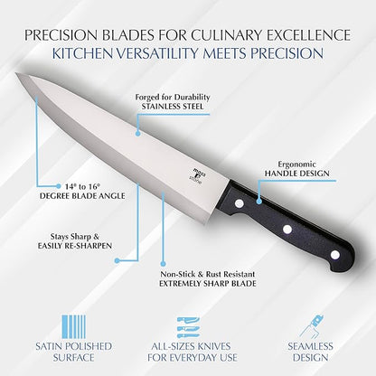 Moss & Stone 14-piece Knife Block Set, Stainless Steel Knife Set, Premium Kitchen knives Set With High-Carbon Stainless Steel Blades And Wooden Block Set, Cutlery Knife Set, 14 Pcs Kitchen Knife Set