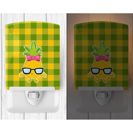 Caroline's Treasures BB8966CNL Pineapple Face Girl with Glasses Ceramic Night Light Compact, UL-Certified, Ideal for Bedroom, Bathroom, Nursery, Hallway, Kitchen, 6x4x3, Multicolor
