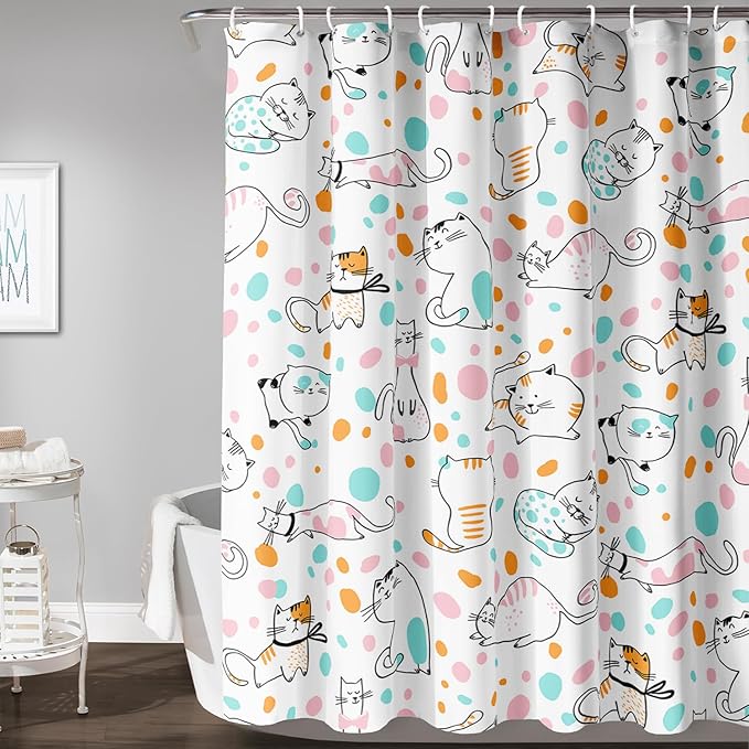 AILONEN Cat Shower Curtain,Cute Cat Bath Curtain,Pet Cat Kitten Bathroom Curtain Decor,Cartoon Animal Polyester Waterproof 72" W*78" H Shower Curtain for Boys Girls (12 Hooks)