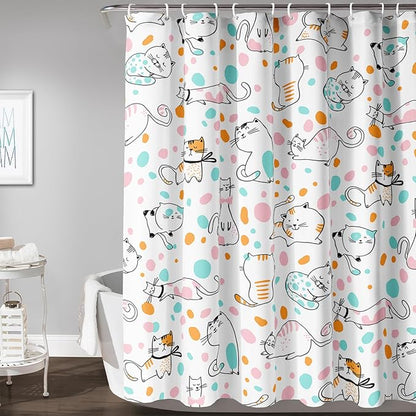 AILONEN Cat Shower Curtain,Cute Cat Bath Curtain,Pet Cat Kitten Bathroom Curtain Decor,Cartoon Animal Polyester Waterproof 72" W*78" H Shower Curtain for Boys Girls (12 Hooks)