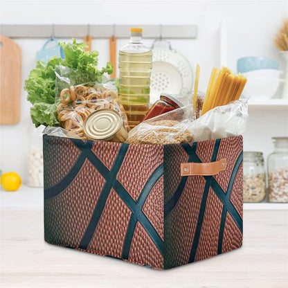 Basketball Storage Basket Collapsible Rectangular Storage Bin Large Fabric Storage Boxes Organizer 1Pc with Leather Handles for Clothes Toys Books Kitchen Laundry