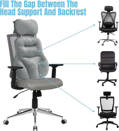HOMBYS Neck Support for Short-Back Office Chair, Soft Headrest Pillow Lumbar Support for Neck Pressure Relief Improved Posture for Working Chair, Car and Travel, Light Grey