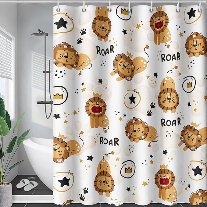 AILONEN Cute Lion Shower Curtain for Bathroom, Children Kwwaii Animal Bathroom Curtain Decor,Printed Bath Curtain for Boys Girls 60" W*72" H Polyester Waterproof Bathroom Curtain with 12 Hooks