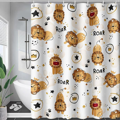AILONEN Cute Lion Shower Curtain for Bathroom, Children Kwwaii Animal Bathroom Curtain Decor,Printed Bath Curtain for Boys Girls 60" W*72" H Polyester Waterproof Bathroom Curtain with 12 Hooks