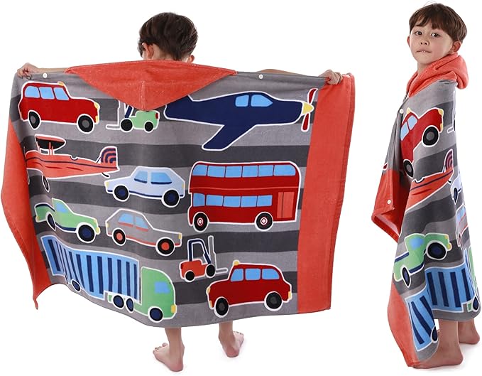 Kids Hooded Beach Bath Towel, Baby Surf Poncho Toddlers Soft Real Cotton Wrap Hooded Towels for Kids Boy Girl