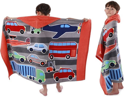 Kids Hooded Beach Bath Towel, Baby Surf Poncho Toddlers Soft Real Cotton Wrap Hooded Towels for Kids Boy Girl