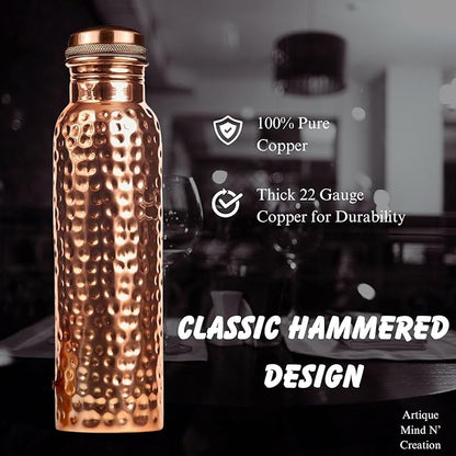 Copper Water Bottle - 34OZ - Versatile and Travel-Friendly Pure Copper Water Bottle – Ayurvedic Copper Drinking Bottle for Women and Men – Wide Mouth Design – | Lab-Tested, Heavy Duty & Leak-Proof |