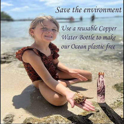 Pure Copper Water Bottle - Handcrafted - Ayurveda Health Benefits - Large 35 oz - Leak proof - Easy to carry for Sports, Fitness, Yoga, School - Textured Patterns