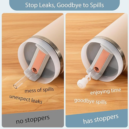 3 Set Spill Stoppers for Stanley 20oz/30oz/40oz/64oz, Leak Proof Accessories for Stanley Tumbler with Straw Cap and Square Pad and Round Cover (Mixed, 3)