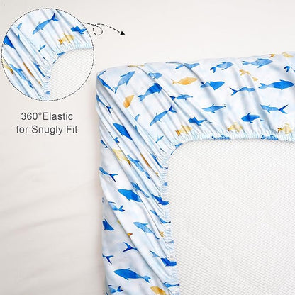 3 Pack Bassinet Sheets, Ultra Soft Breathable Comfortable Baby Sheet Set for Boys Girls Neutral, Univeral Fit for Most Cradle and Bassinet Mattress, Whale
