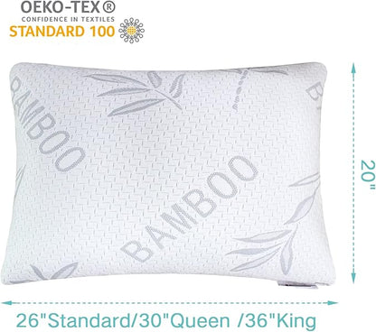 JJDANFILL Rayon Derived from Bamboo Pillow King Size Set of 2 - Machine Washable Bed Pillows for Sleeping for Back, Stomach, Side Sleeper - Firm Shredded Memory Foam Pillows 20 * 36in