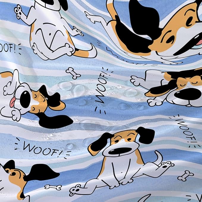 AILONEN Cartoon Dog Shower Curtain,Funny Beagle Active Dog Printed Shower Curtain, 72" W*72" H Waterproof Happy Cartoon Pet Dog Curtain with Grommets and 12 Hooks