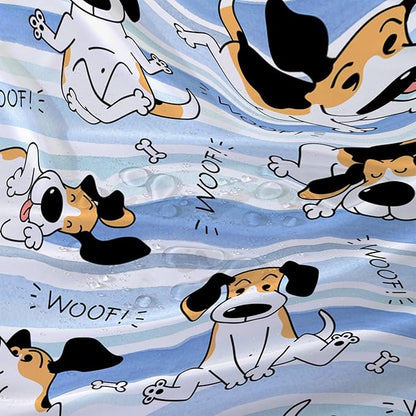 AILONEN Cartoon Dog Shower Curtain,Funny Beagle Active Dog Printed Shower Curtain, 72" W*72" H Waterproof Happy Cartoon Pet Dog Curtain with Grommets and 12 Hooks