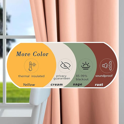 Mrs.Naturall Blush Pink Curtains 2 Panels for Girls Bedroom,Blackout Grommet Boho Neutral Room Darkening Dusty Rose Gold Curtains for Nursery Living Room,84 Inches Long