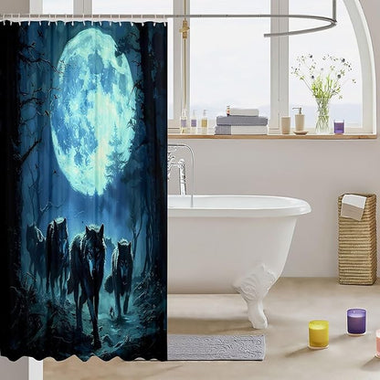 Feelyou Wolf Shower Curtain Wolves Howling Bath Curtain for Kids Blue woles Bathroom Shower Curtain Set Animal Wolves Kids Bathroom Accessories 72"x78"