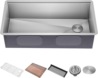 KRAUS Kore 36 Inch Undermount Workstation 16 Gauge Stainless Steel Single Bowl Kitchen Sink with Accessories, KWU110-36