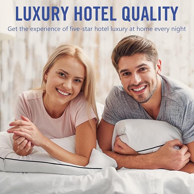 Hotel Collection Bed Pillows for Sleeping 4 Pack Standard Size Cooling Pillows Set of 4 for Back, Stomach or Side Sleepers, Super Soft Down Alternative Microfiber Filled Pillows