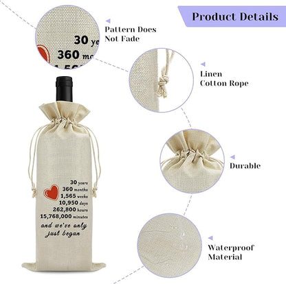 30th Anniversary Wedding Gift for Wife Husband Wine Bag 30th Years of Marriage Gift for Women Men Burlap Wine Wrapping Bag Valentine Christmas Thanksgiving Gifts for Couples Wine Gift Bag