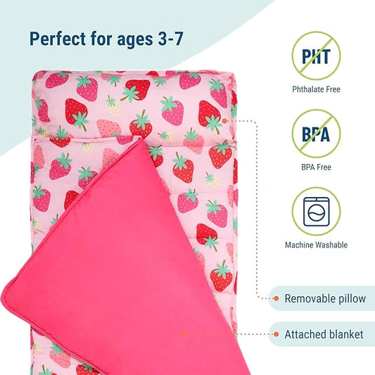Wildkin Original Nap Mat with Reusable Pillow for Boys & Girls, Ideal for Sleepovers, Equipped with Hook & Loop Fastener, Made from Cotton Blend Materials - Nap Mat for Kids