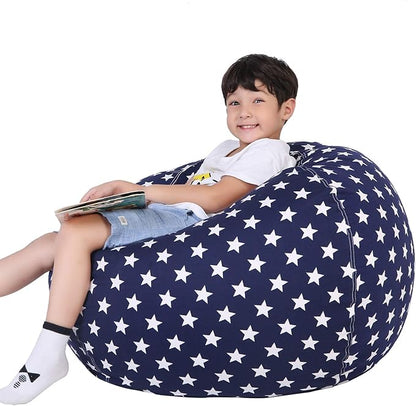 Lukeight Stuffed Animal Storage Bean Bag Chair Cover for Kids, Zipper Beanbag Chair Cover for Organizing Toddler and Kids' Rooms Plush Toys (Stars Navy, Large)