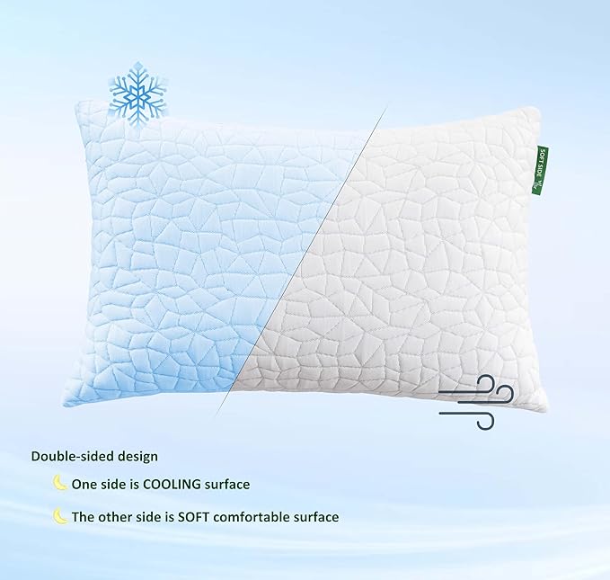 Cooling Pillows for Sleeping, Adjustable Shredded Memory Foam Bed Pillows Queen Size Set of 2, Cool Pillow for Hot Sleepers, with Extra Fill for Side Back and Stomach Sleepers