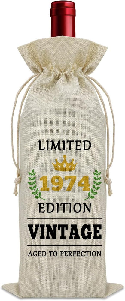 Sazuwu 50 Year Old Gifts Vintage 1974 Wine Bag 50th Birthday Gifts for Women Men Gifts for Someone Turning 50 Wine Bottle Decoration Bag Born in 1974 Gifts Wine Accessories Gifts for Wine Lovers