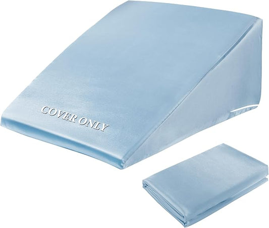 HOMBYS Satin Bed Wedge Pillow Cover Silky & Smooth Wedge Pillowcase 1 Pack 24x24x12, Soft & Breathable, Removable & Machine Washable-Zipper Design (Pillow Not Include),Light Blue