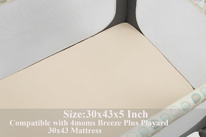 Muslin Pack and Play Sheets Fitted Compatible with 4moms Breeze Plus Playard and Other 30x43 Inch Large Playpen Mattress Snuggly Soft 100% Cotton Beige & Blush