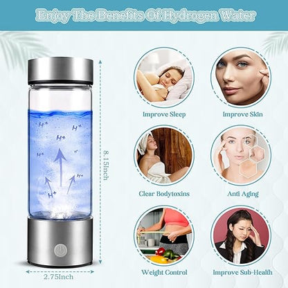 Hydrogen Water Bottle, New Portable Hydrogen Water Ion Generator, Hydrogen-Rich Water Health Cup.for Family Travel Office Gifts (Silver)