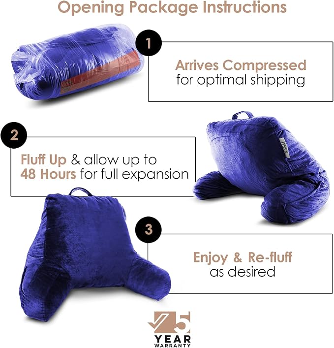Nestl Reading Pillow for Kids, Small Bed Pillow, Back Pillow for Sitting in Bed, Memory Foam Chair Pillow, Reading & Bed Rest Pillows, Royal Blue Back Pillow for Bed, Arm Pillow with Pockets