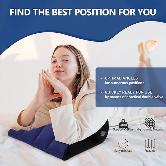 Inflatable Wedge Pillow Blue Minimalist Yoga Posture Aid Cushion Lumbar Leg Support Pillow Reduces Waist and Back Pressure Wedge Cushion for Sleeping, Leg Elevation, Travel