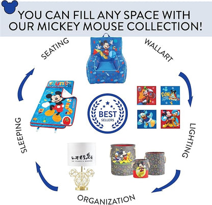 Idea Nuova Disney Mickey Mouse Kids Nylon Bean Bag Chair with Piping & Top Carry Handle, Large