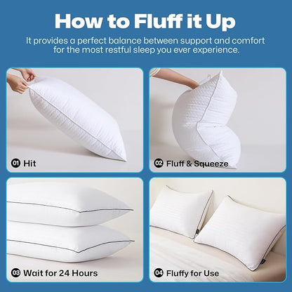 GOHOME King Size Pillows Set of 4 - Bed Pillows for Sleeping 4 Pack, Cooling Supportive Hotel Pillows with Premium Soft Down Alternative Fill for Side Stomach and Back Sleepers