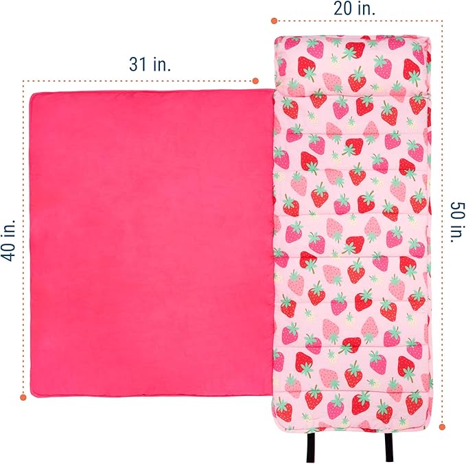 Wildkin Original Nap Mat with Reusable Pillow for Boys & Girls, Ideal for Sleepovers, Equipped with Hook & Loop Fastener, Made from Cotton Blend Materials - Nap Mat for Kids