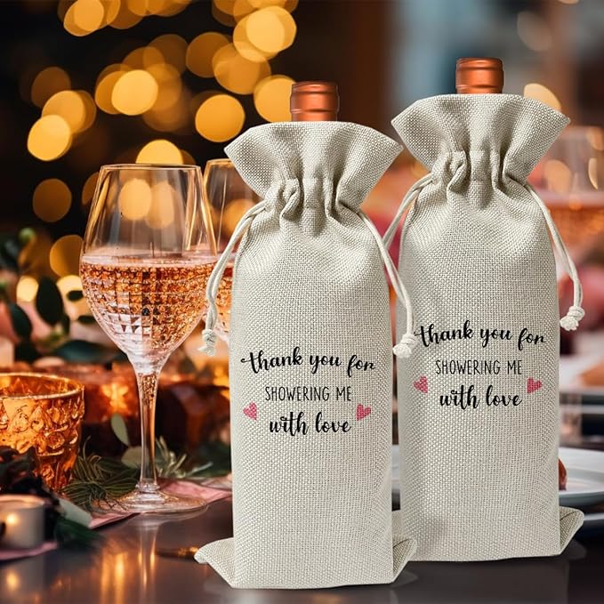 Baby Shower Host Gift Wine Bag, Thank You for Showering Me With Love, Baby Shower Gift For Hostess Bride, Bridal Party Favor Decor, Appreciation Christening Thank You Gift, Baptism Decor