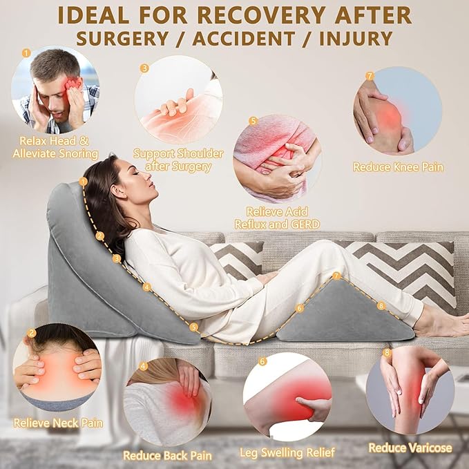 Inflatable Wedge Pillow Set for Sleeping, Bed Wedge Pillow Set for Travel, Post Surgery Pillow for After Surgery, Knee & Back Pain, Acid Reflux, GERD, Anti Snoring, Heartburn