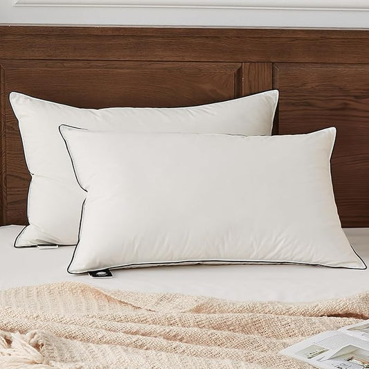 APSMILE Deep Sleep Feather Pillows Standard Size Set of 2, Hotel Collection AirF™ Goose Down Pillow Inserts with Organic Cotton Cover, Medium Bed Pillows for Sleeping (White, 20"x26")