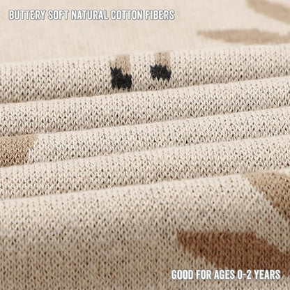Knit Baby Swaddle Blanket - 100% Cotton Soft Cozy Receiving Swaddling Crib Stroller Blanket Quilt for Shower Gift Registry for Newborns Infants Toddlers Gender Neutral (Deer - Taupe)