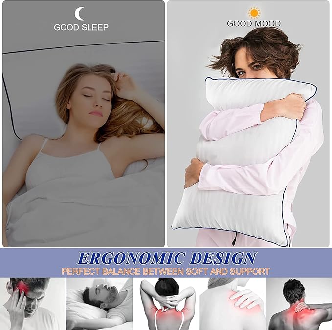 Luxury Hotel Collection Bed Pillows for Sleeping Standard Size Set of 2, Comfy & Supportive Pillow Core for Side or Back Sleepers