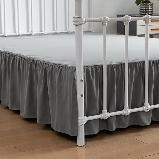 Bed Skirt Queen Size Ruffled Bed Skirts with Split Corners, 14 Inch Drop Dust Ruffle Bed Skirt with Platform, Gray