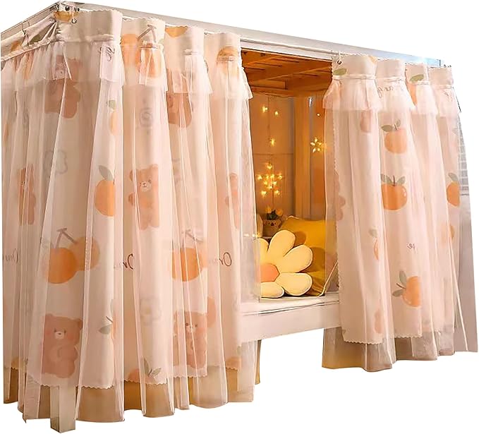 Hoce Bunk Bed Curtain Gauze Bunk Bed Curtains Drapes with Lace Privacy Dorm Bed Canopy for Bottom Twin, 2 Panels