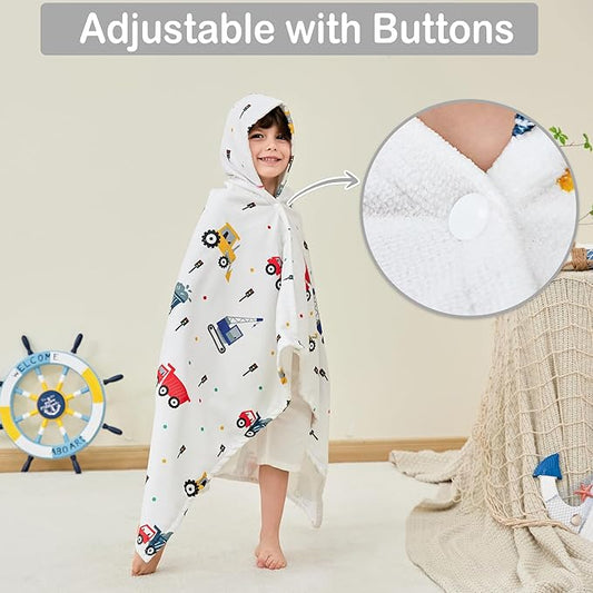 Kids Bath Hooded Towels, Kids Beach Towel for Boys Girls Super Soft and Absorbent, Beach | Pool | Bath | Swim Towels for Baby Kids Ages 0-8, 30X50 in, Truck