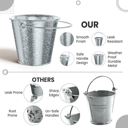 Small Metal Buckets with Handle 6 Pcs – Galvanized Bucket Leak Proof & Rust Resistant 20 fl oz Capacity - Best for Party Décor, Organizing & Decorating Classrooms (Silver, Small 4.3" Top)