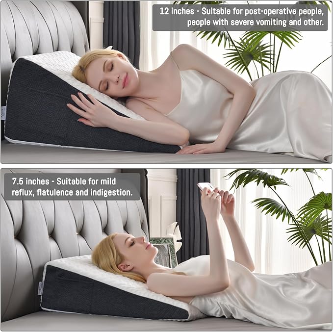 Cosmoluxe 12" Bed Wedge Pillow with Cooling Memory Foam Top, Triangle Pillow for Acid Reflux, Heartburn, Snoring, and GERD Relief, Headboard Wedge to Reduce Neck and Back Pain