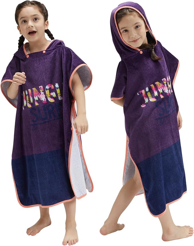 Kids Hooded Towel Bath Beach Soft Cotton Towels Girls Absorbent Pool Wrap with Hood Baby Toddler Poncho Robe(Dark Purple,9-12Years/Height:49"-59")