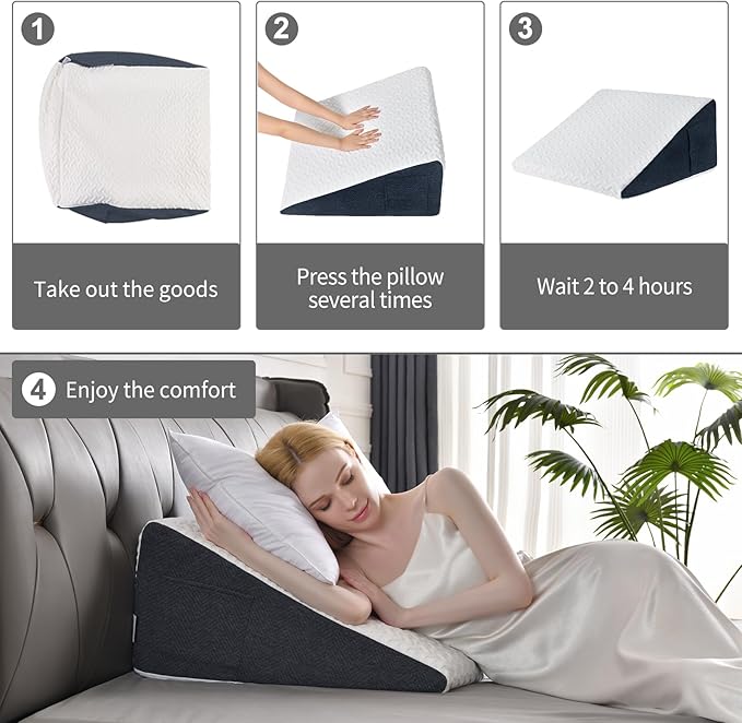 Cosmoluxe 12" Bed Wedge Pillow with Cooling Memory Foam Top, Triangle Pillow for Acid Reflux, Heartburn, Snoring, and GERD Relief, Headboard Wedge to Reduce Neck and Back Pain